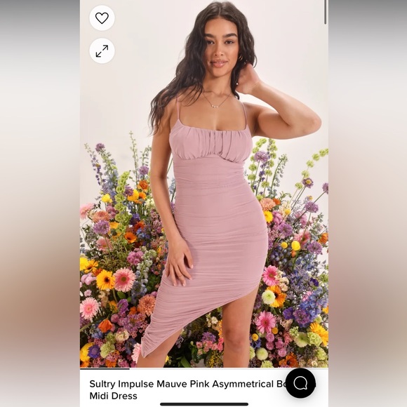 Mauve Pink Asymmetrical Bodycon Midi Dress - Picture 2 of 6